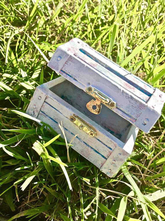New     Chalk-Painted Treasure Chest Business Card Box