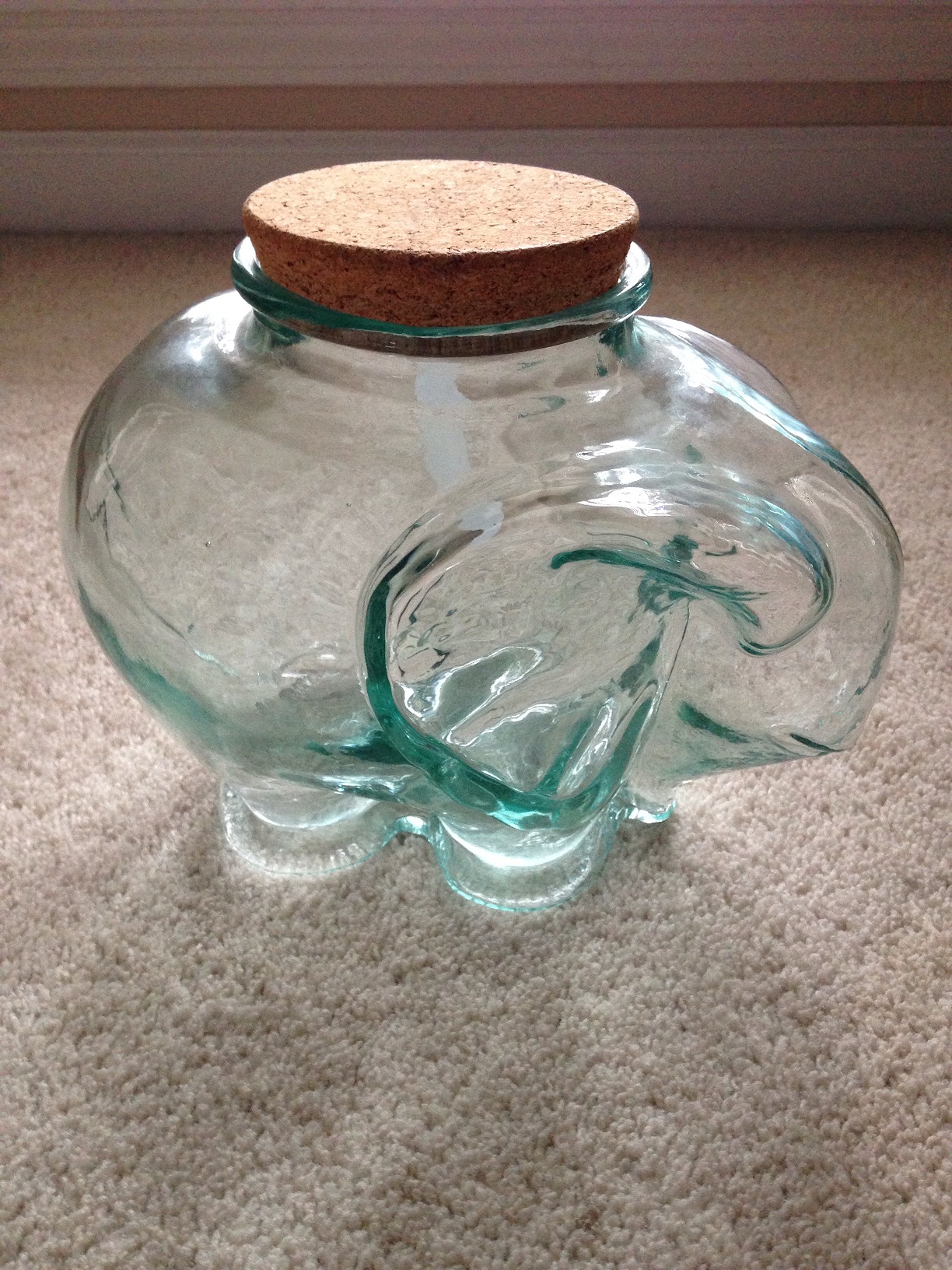 Like New     Glass Elephant Jar with Cork lid