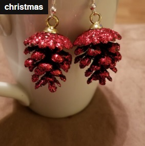 New     Red Pine Cone Earrings