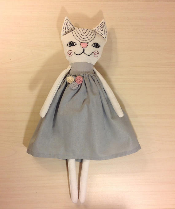 New Womens  NatashaArtDolls Pink Cat Handmade Cloth Doll ...