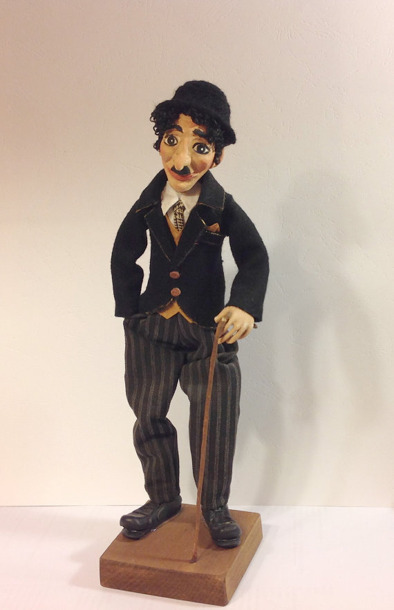 New   NatashaArtDolls Charlie Chaplin Handmade Paper Clay...
