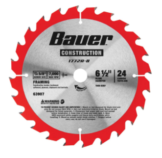 New   Bauer  6-1/2 in Dia. 24-Tooth Circular Saw Blade