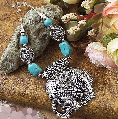 New Womens    Tibetan Turquoise and Silver Colored Elepha...