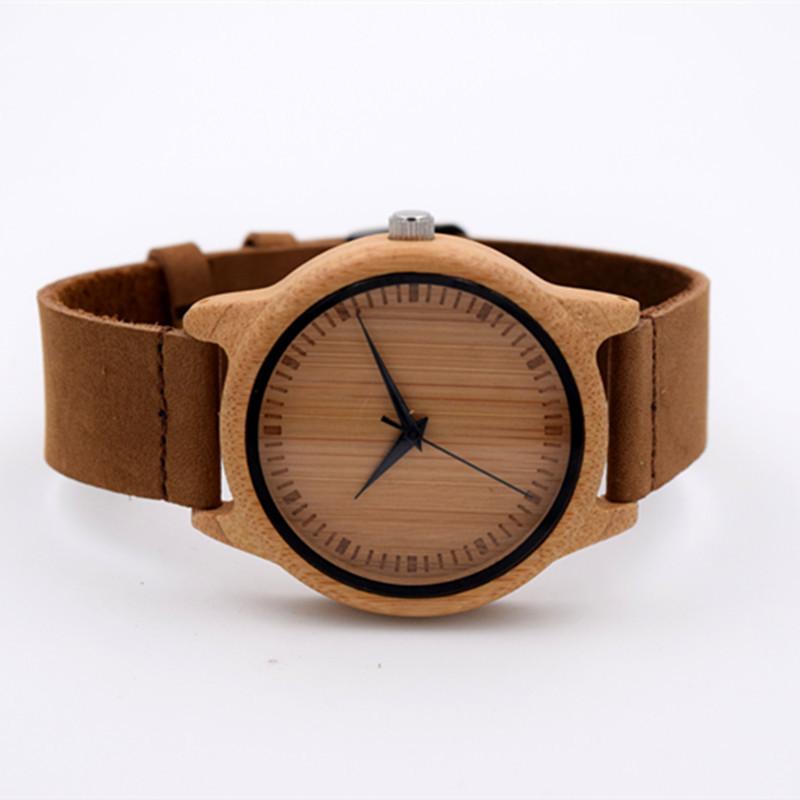 New     Genuine Leather and Bamboo Watch