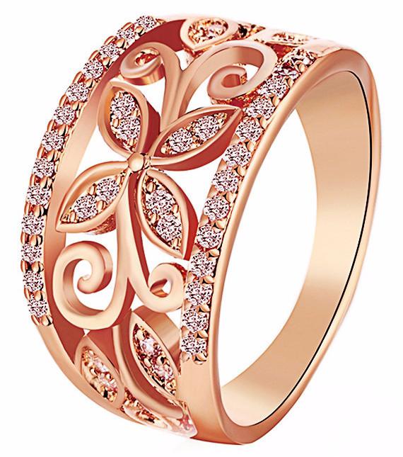 New Womens    Rose Gold Flower Cubic Zirconia Ring