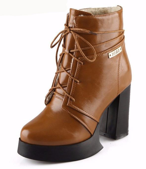 New Womens    High Heel Lace-Up Leather Boots