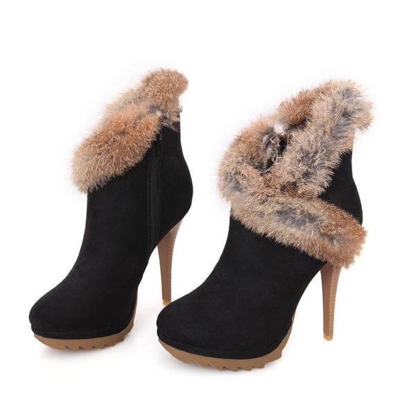 New Womens    Stiletto Fur Trim Ankle Boots
