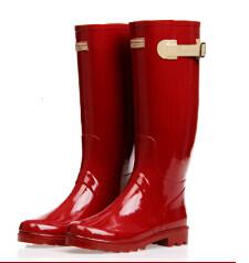New Womens    Knee-High Red Rubber Rain Boots
