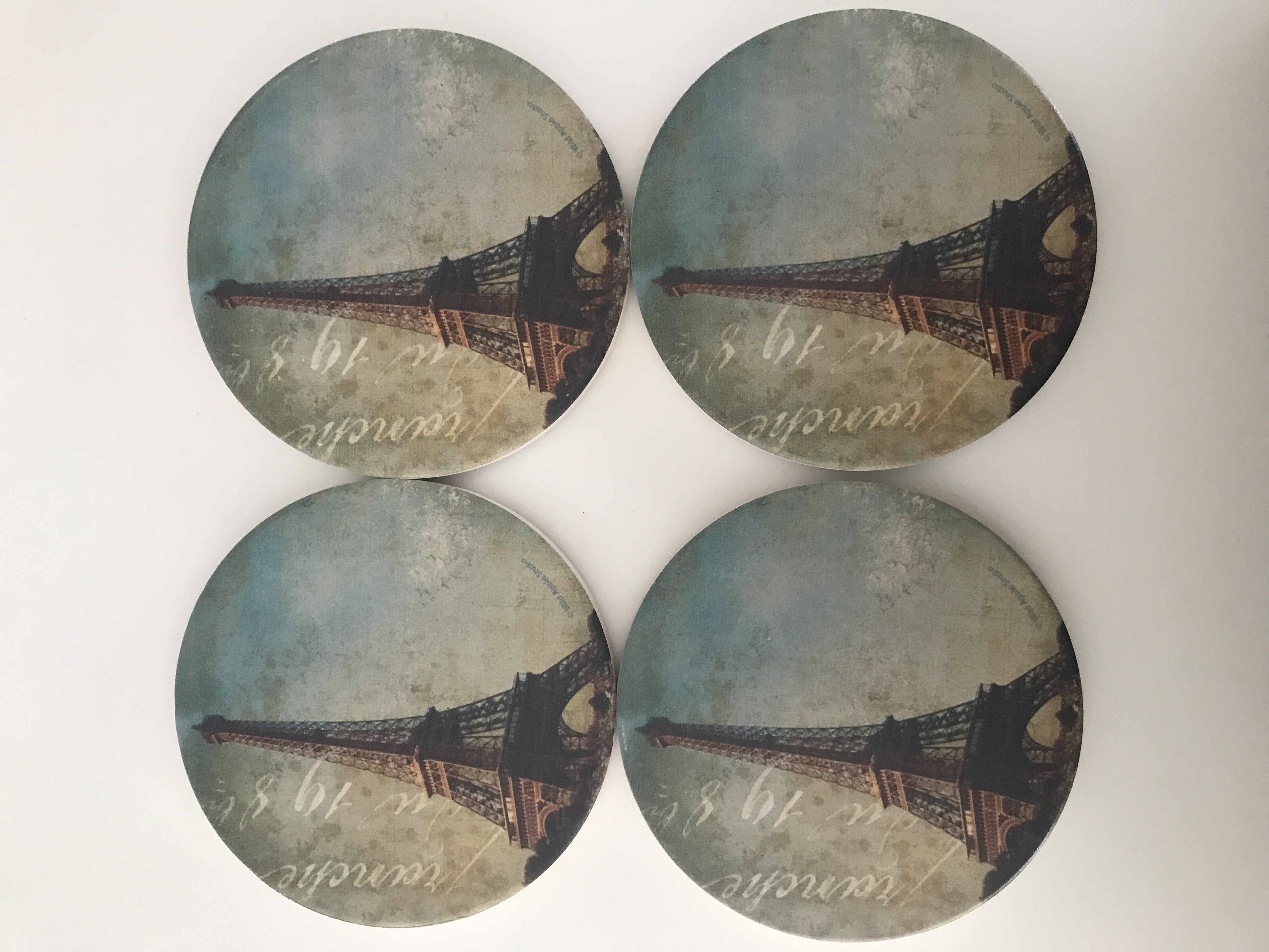 New     Set of Four Absorbent Coasters Designed Eiffel To...