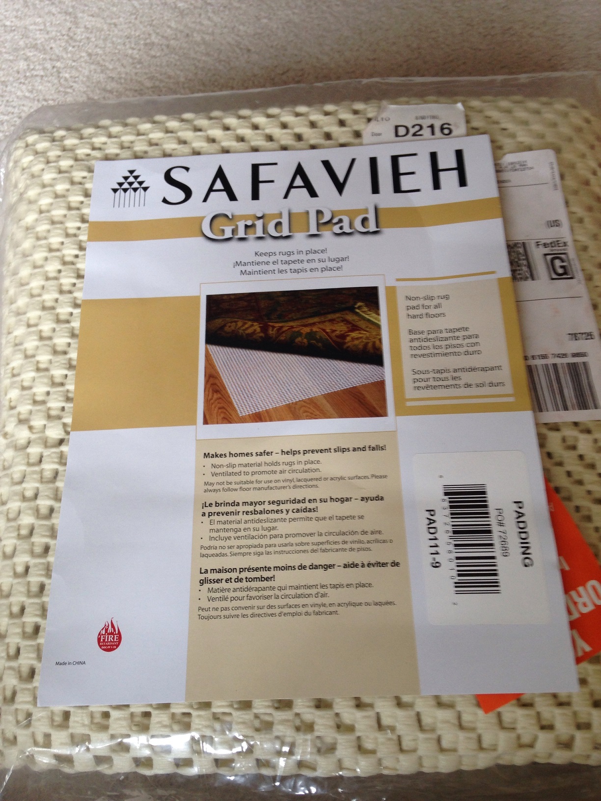 New   Safavieh Pad111-9 Grid Pad Rug Anchor or Drawer Lin...