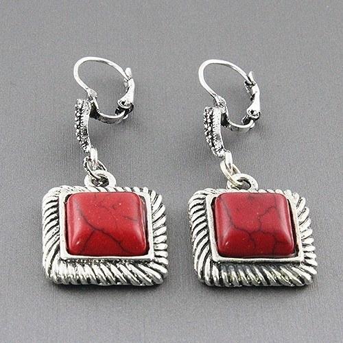 New Womens    Coral Square Earrings