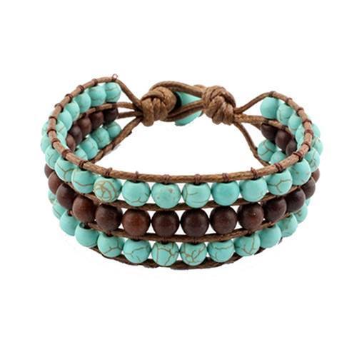 New Womens    Knotted 3 Row Bracelet Turquoise & Brown