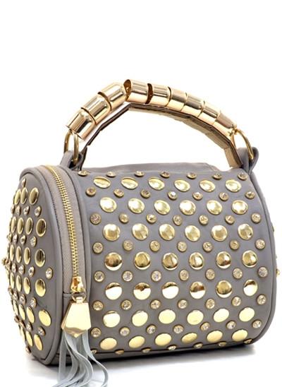 New Womens    Tasseled Metal Dots Handbag