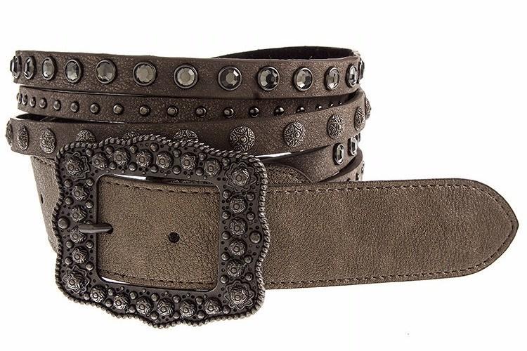 New Womens    Studded Rhinestone Brown Leather Belt